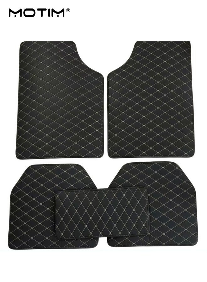 Motim 5 Pcs Leather Car Floor Mat Set for Cars SUVs and Trucks, Waterproof Car Flooring, Car Floor Liners All Weather Protection, Suitable for Most Vehicles, Black Beige - Image 1